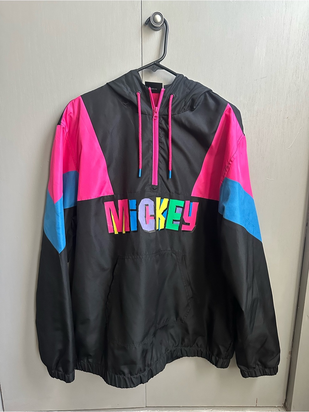 Disney Black Windbreaker Pullover with Pink & Blue Accents